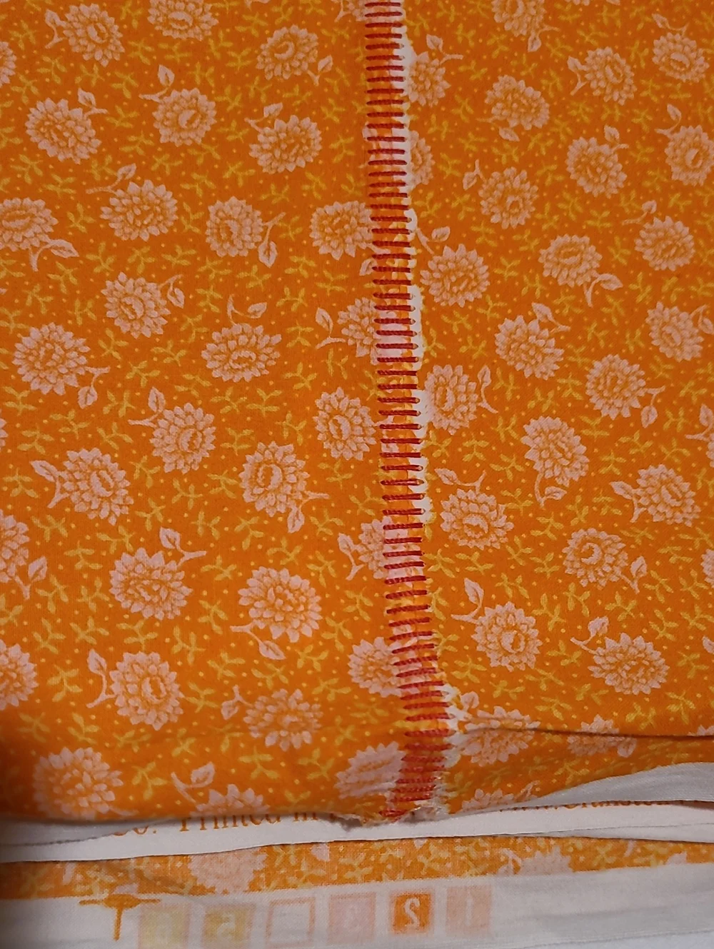 Fabric Orange White Flowers, Over 4 Yards, Sewing Quilting Crafting Cotton